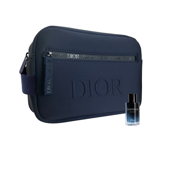Dior Blue Toiletry Bag with Embossed Logo and Textured Finish - Picture 1 of 1